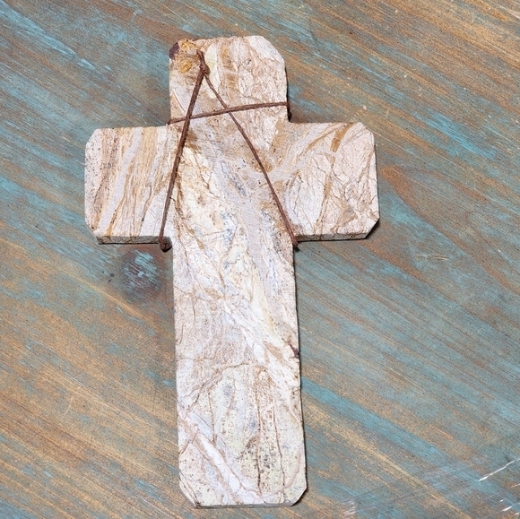 Stone twine wrapped cross wall shelf mantle decor faith religious God - Picture 4 of 8